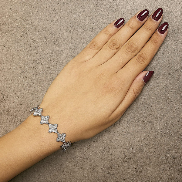 .925 Sterling Silver 1 cttw Miracle-Set Diamond 4 Leaf Clover Link Bracelet (I-J Clarity, I3 Color) - Size 7.25