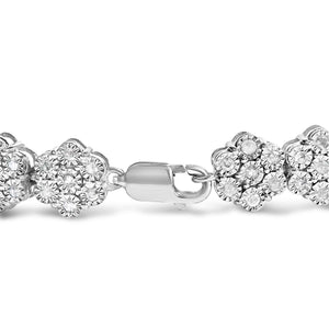 .925 Sterling Silver 2.0 cttw Diamond 7 Stone Floral Cluster Link Bracelet (I-J Color, I3 Clarity) -7.25