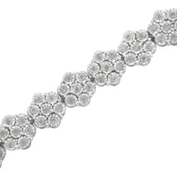 .925 Sterling Silver 2.0 cttw Diamond 7 Stone Floral Cluster Link Bracelet (I-J Color, I3 Clarity) -7.25