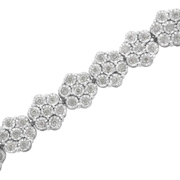 .925 Sterling Silver 2.0 cttw Diamond 7 Stone Floral Cluster Link Bracelet (I-J Color, I3 Clarity) -7.25