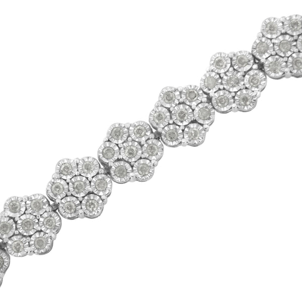 .925 Sterling Silver 2.0 cttw Diamond 7 Stone Floral Cluster Link Bracelet (I-J Color, I3 Clarity) -7.25