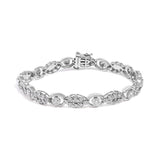 10K white gold bracelet with cluster diamond stones and milgrain links thumbnail 1