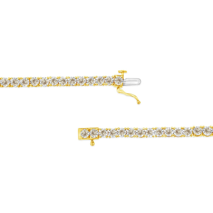 14K Yellow Gold Plated .925 Sterling Silver 3.0 Cttw Miracle-Set Diamond Tennis Bracelet (L-M Color, I2-I3 Clarity) - 7.25