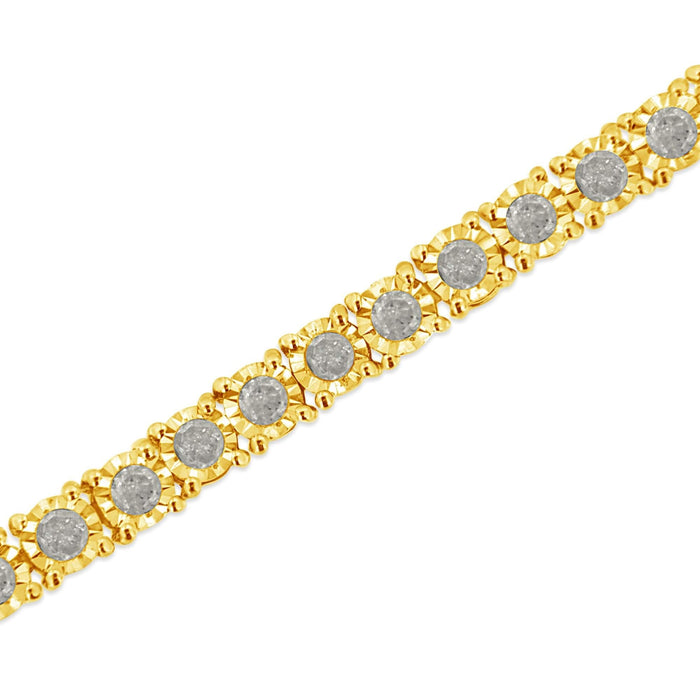 14K Yellow Gold Plated .925 Sterling Silver 3.0 Cttw Miracle-Set Diamond Tennis Bracelet (L-M Color, I2-I3 Clarity) - 7.25