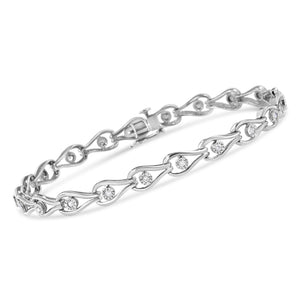 .925 Sterling Silver 1/10 Cttw Miracle-Set Diamond Pear Shape and Bezel Link Bracelet (I-J Color, I3 Clarity) - 7.25