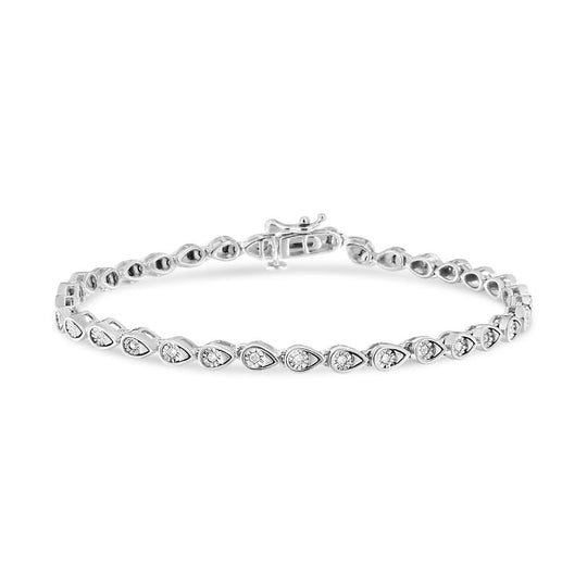 .925 Sterling Silver 1/10 Cttw Round-Cut Diamond Pear Link 7.25" Bracelet (I-J Color, I2-I3 Clarity)-0