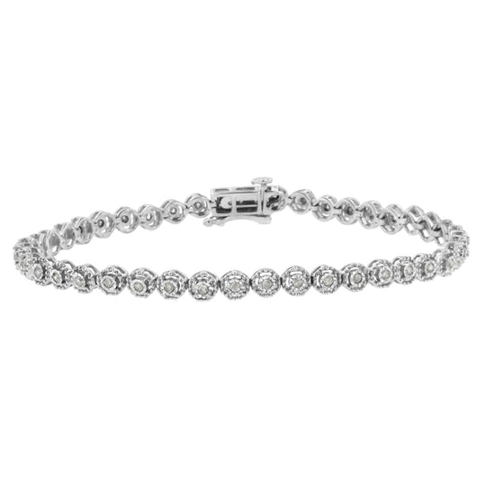 .925 Sterling Silver 1/2 Cttw Miracle Set Round Diamond Bezel Design Link Bracelet (I-J Color, I2-I3 Clarity) - 7.25"-0