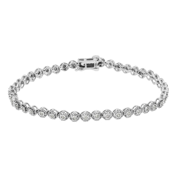 .925 Sterling Silver 1/2 Cttw Miracle Set Round Diamond Bezel Design Link Bracelet (I-J Color, I2-I3 Clarity) - 7.25