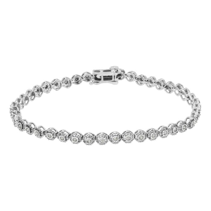 .925 Sterling Silver 1/2 Cttw Miracle Set Round Diamond Bezel Design Link Bracelet (I-J Color, I2-I3 Clarity) - 7.25