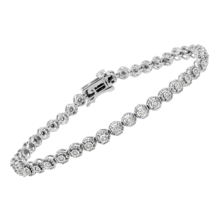 .925 Sterling Silver 1/2 Cttw Miracle Set Round Diamond Bezel Design Link Bracelet (I-J Color, I2-I3 Clarity) - 7.25