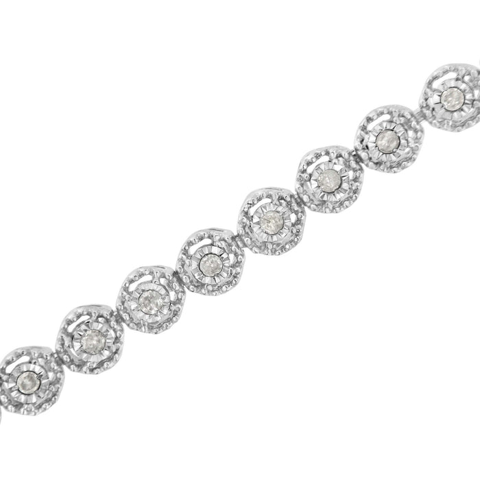 .925 Sterling Silver 1/2 Cttw Miracle Set Round Diamond Bezel Design Link Bracelet (I-J Color, I2-I3 Clarity) - 7.25