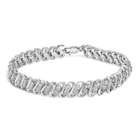 .925 Sterling Silver 1/4 cttw Round-Cut Diamond Double Row Wrapped S-Link Bracelet (I-J Color, I2-I3 Clarity) - Size 7.25