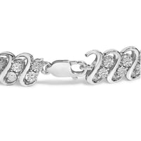.925 Sterling Silver 1/4 cttw Round-Cut Diamond Double Row Wrapped S-Link Bracelet (I-J Color, I2-I3 Clarity) - Size 7.25