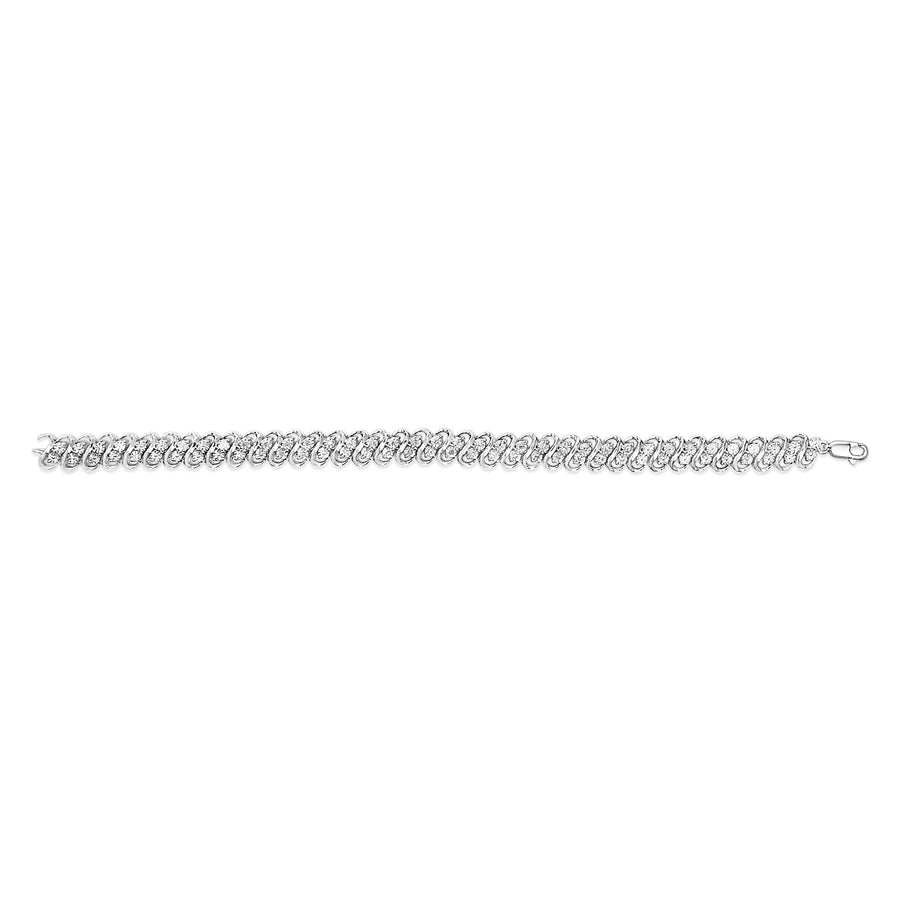 .925 Sterling Silver 1/4 cttw Round-Cut Diamond Double Row Wrapped S-Link Bracelet (I-J Color, I2-I3 Clarity) - Size 7.25