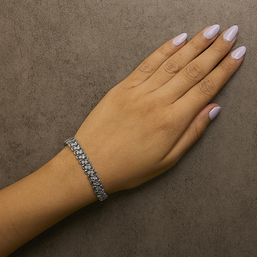 .925 Sterling Silver 1/4 cttw Round-Cut Diamond Double Row Wrapped S-Link Bracelet (I-J Color, I2-I3 Clarity) - Size 7.25