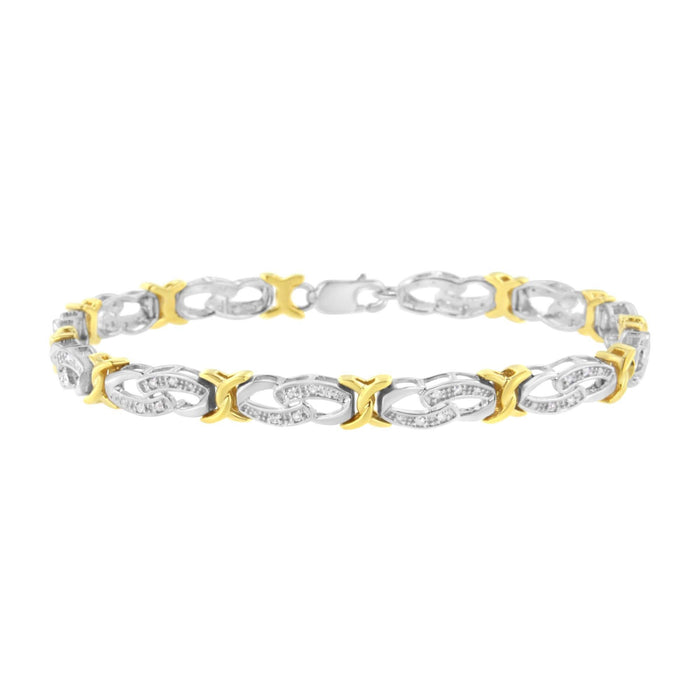 10k Yellow Gold Plated Sterling Silver 1/4 cttw Diamond Infinity and X Link Bracelet (I-J Clarity, I2-I3 Color) - Size 7.25