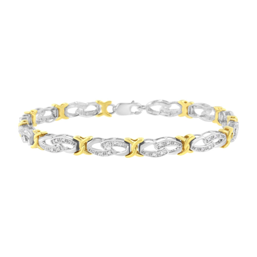 10k Yellow Gold Plated Sterling Silver 1/4 cttw Diamond Infinity and X Link Bracelet (I-J Clarity, I2-I3 Color) - Size 7.25