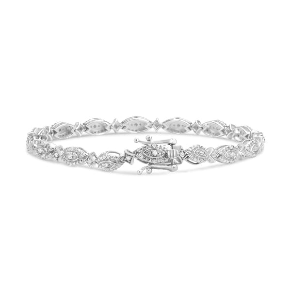 .925 Sterling Silver 1/2 Cttw Diamond Alternating Marquise and Starburst Shaped Link Bracelet (I-J Color, I2-I3 Clarity) - 7.25