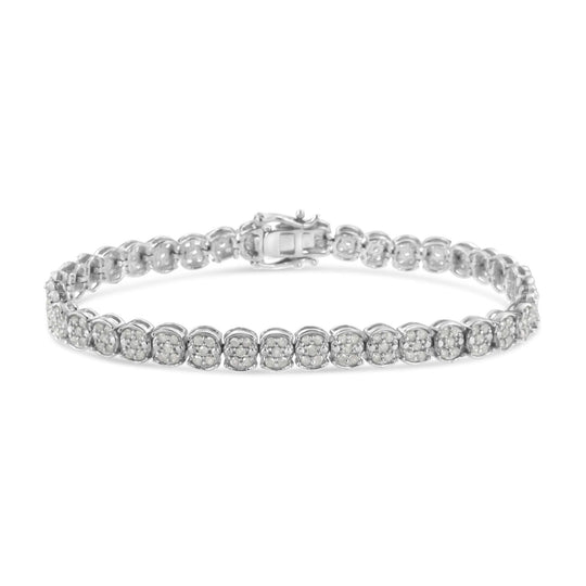 .925 Sterling Silver 2.0 Cttw Diamond Cluster Link Bracelet (I-J Color, I2-I3 Clarity) - Size 7.25"-0