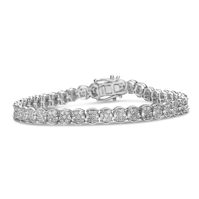 .925 Sterling Silver 2.0 Cttw Diamond Cluster Link Bracelet (I-J Color, I2-I3 Clarity) - Size 7.25