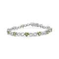 925 sterling silver bracelet with heart peridot and round diamond stones