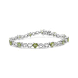 925 sterling silver bracelet with heart peridot and round diamond stones thumbnail 1