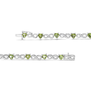 .925 Sterling Silver 1.00 Cttw Diamond and 4.00mm Lab Created Green Heart-Shaped Peridot Infinity Link Bracelet (I-J Color, I2-I3 Clarity) - 7.25