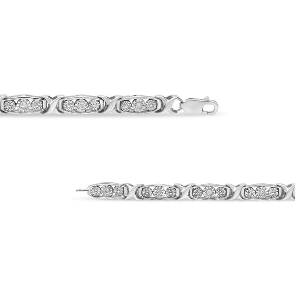 .925 Sterling Silver 1/10 Cttw Diamond Miracle Set 3 Stone Link Bracelet (I-J Color, I2-I3 Quality) - 7.25