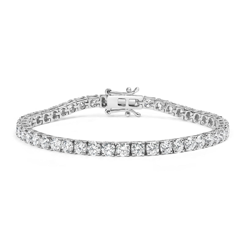 14K White Gold 4-Prong Set Lab Grown Round Diamond Classic Tennis Bracelet-3