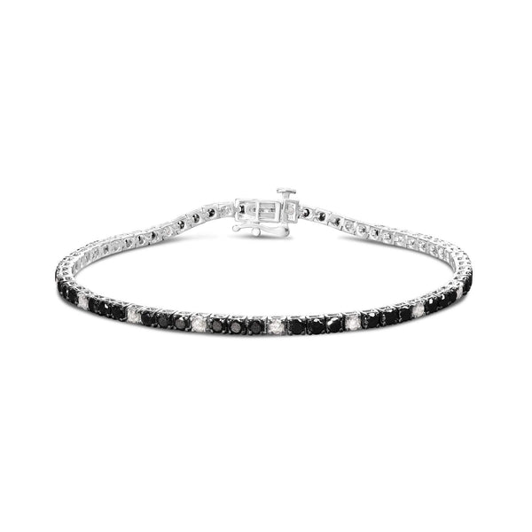 .925 Sterling Silver Black and White Diamond Tennis Bracelet (I-J Color, I2-I3 Clarity) - 7.25