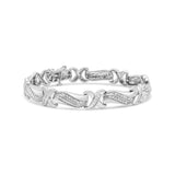 925 sterling silver bracelet with round diamond stones in wave and X links thumbnail 1