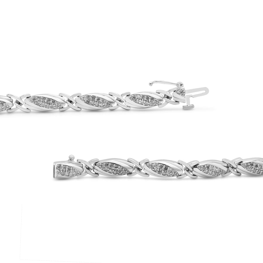 .925 Sterling Silver 1.00 Cttw Round Diamond X-Link Bracelet (I-J Color, I2-I3 Clarity) - Size 7.25