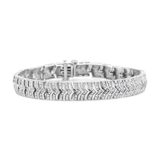.925 Sterling Silver 3.00 Cttw Diamond Chevron Link Bracelet (I2-I3 Clarity, I-J Color) - Size 7.25"-0
