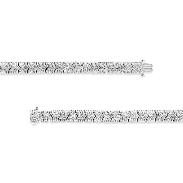 .925 Sterling Silver 3.00 Cttw Diamond Chevron Link Bracelet (I2-I3 Clarity, I-J Color) - Size 7.25