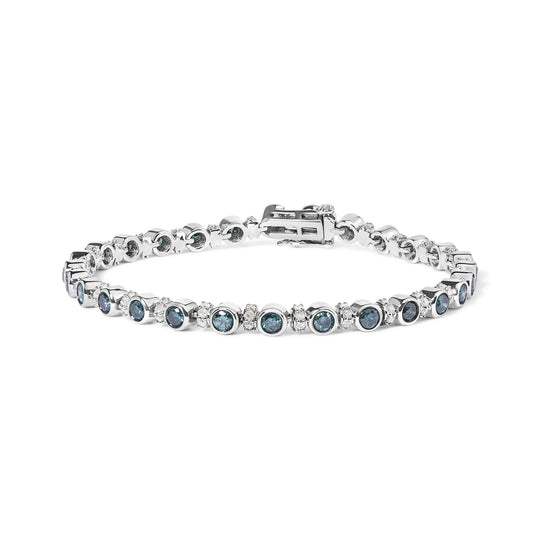Sterling Silver 4.0 Cttw Blue and White Diamond Tennis Bracelet-0
