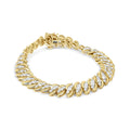 10K yellow gold Cuban bracelet with double row of pave diamonds