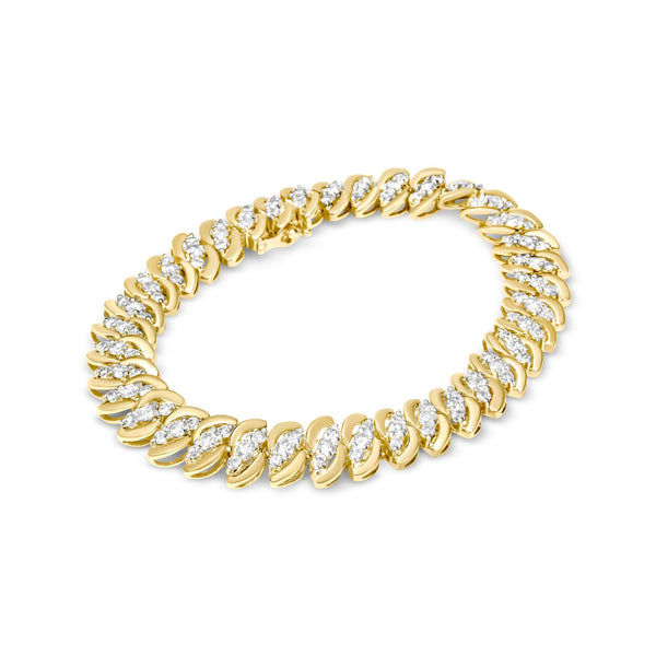 10K Yellow Gold 5.0 Cttw Diamond Double Row S-Link Cuban Bracelet (J-K Color, I2-I3 Clarity) - 7.25