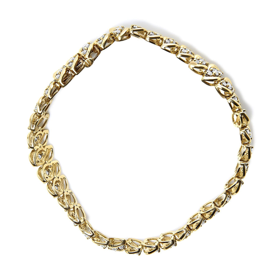 10K Yellow Gold 5.0 Cttw Diamond Double Row S-Link Cuban Bracelet (J-K Color, I2-I3 Clarity) - 7.25