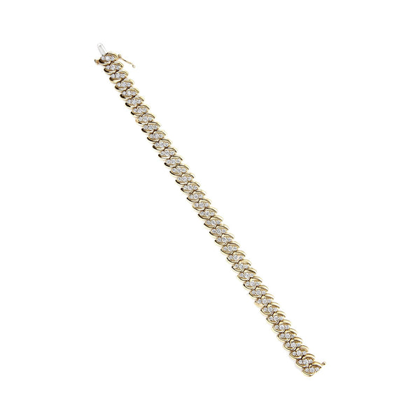 10K Yellow Gold 5.0 Cttw Diamond Double Row S-Link Cuban Bracelet (J-K Color, I2-I3 Clarity) - 7.25