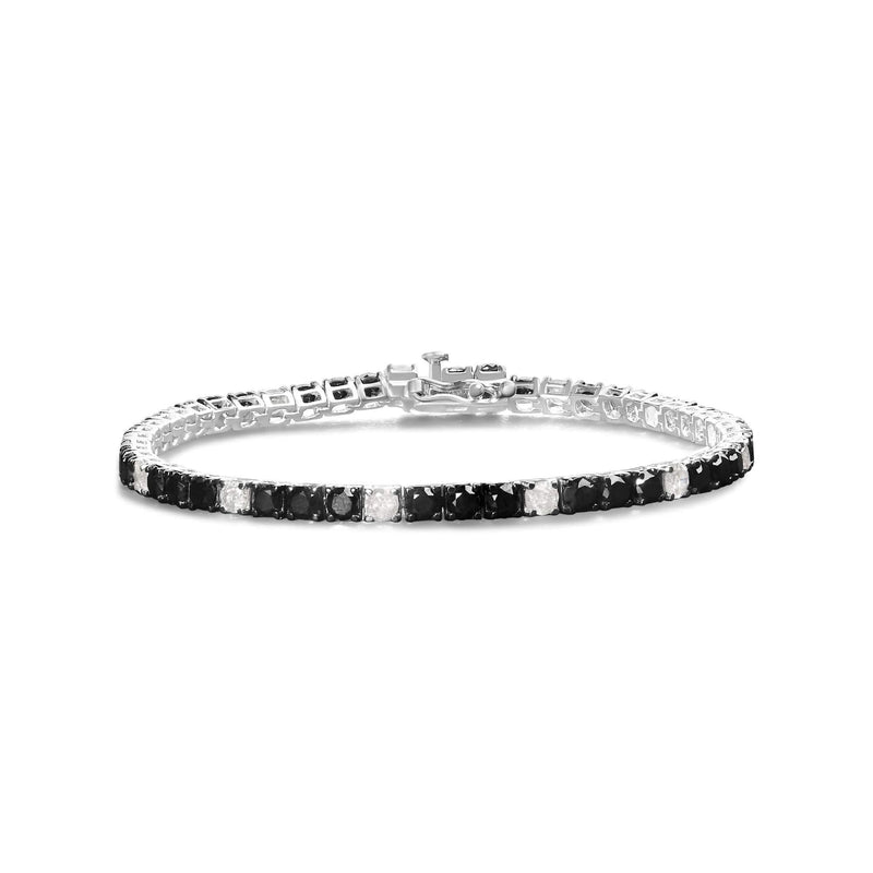 .925 Sterling Silver Black and White Diamond Tennis Bracelet (I-J Color, I2-I3 Clarity) - 7.25