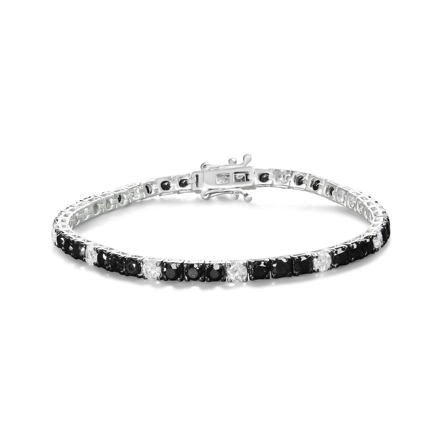 .925 Sterling Silver Black and White Diamond Tennis Bracelet (I-J Color, I2-I3 Clarity) - 7.25