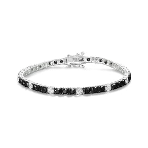 .925 Sterling Silver Black and White Diamond Tennis Bracelet (I-J Color, I2-I3 Clarity) - 7.25