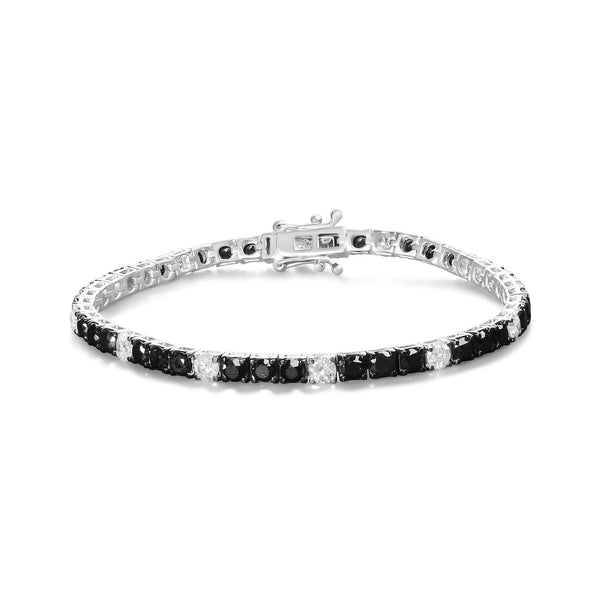 .925 Sterling Silver Black and White Diamond Tennis Bracelet (I-J Color, I2-I3 Clarity) - 7.25
