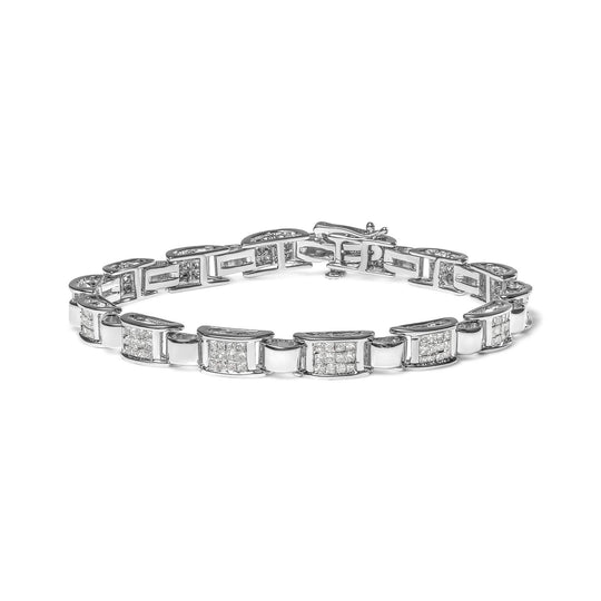 14K white gold bracelet with princess-cut diamonds in invisible setting