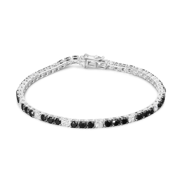 .925 Sterling Silver Black and White Diamond Tennis Bracelet (I-J Color, I2-I3 Clarity) - 7.25