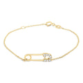 10K yellow gold paperclip bracelet with round diamond stones