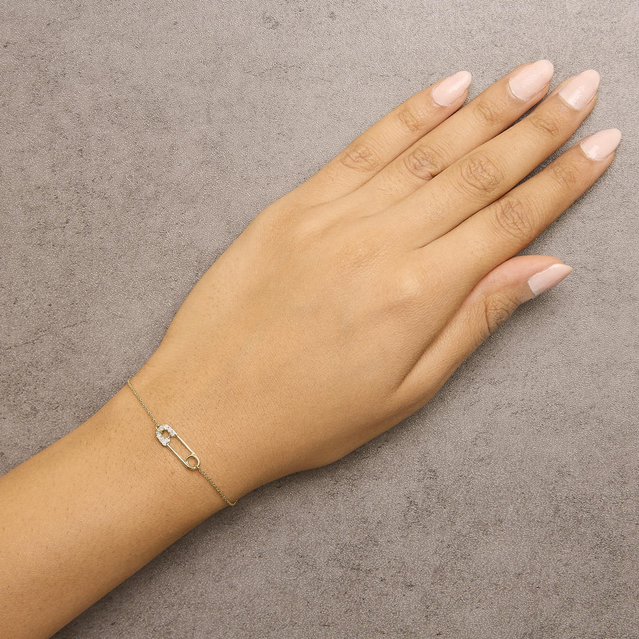 10K Yellow Gold 1/10 Cttw Diamond Paperclip Charm Adjustable Link Bracelet  (J-J Color, I1-I2 Clarity) - 7.25 Inch