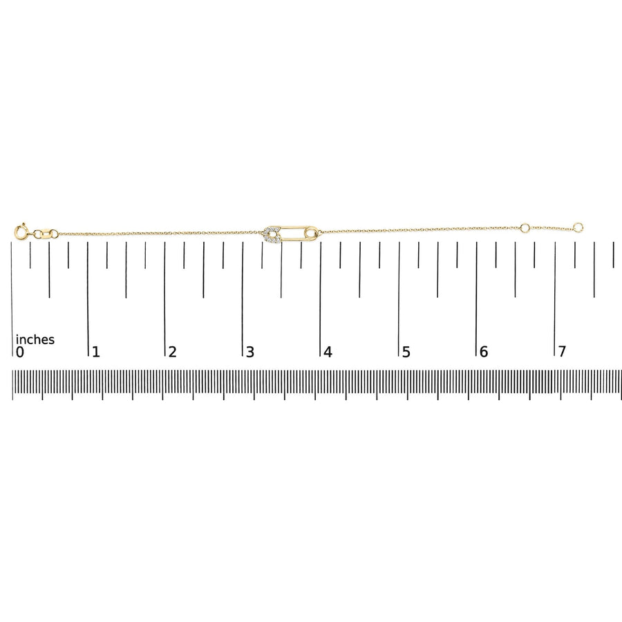 10K Yellow Gold 1/10 Cttw Diamond Paperclip Charm Adjustable Link Bracelet  (J-J Color, I1-I2 Clarity) - 7.25 Inch