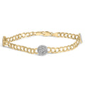 14K Yellow Gold 5/8 Cttw Diamond Cluster Curb Chain Bracelet-0