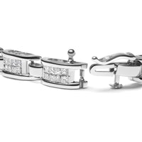 14K White Gold 3.0 Cttw Invisible Set Princess Cut Diamond Link and Buckle 7.25